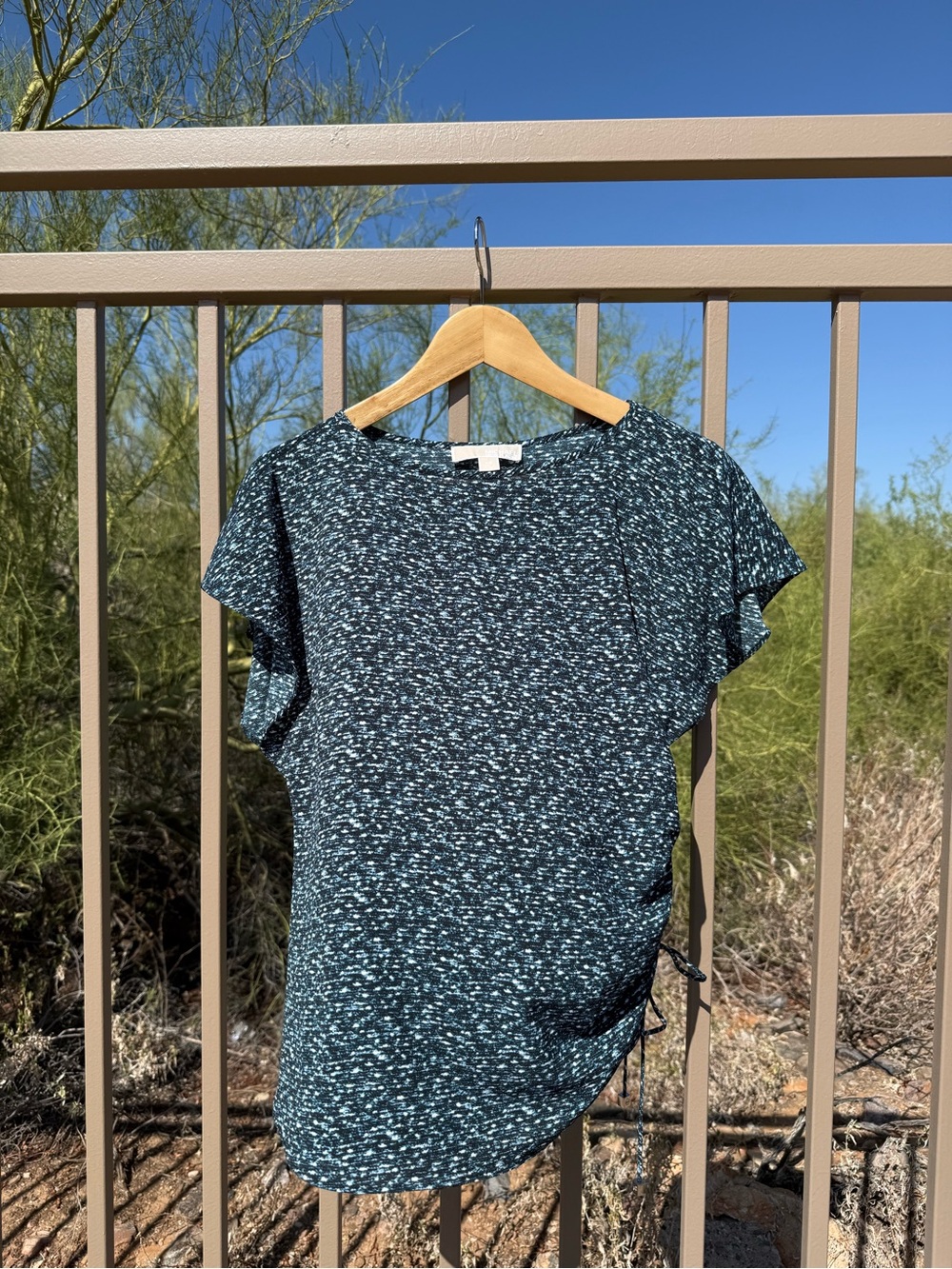 ⬇️💲Michael Kors Women’s Blouse Gathered On Side XS Dark Navy, Blue & White